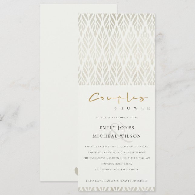 CONVITES CHÁ CASAIS DE PRATA BRANCA DECO MODERNO ART MODERN (Frente/Verso)