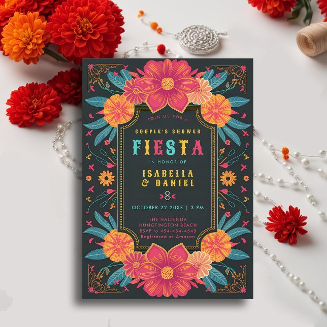 Convites Chá Casal de Casamento Coed Rancho Fiesta (rancho mexican wedding couple shower invitation fiesta hacienda colorful flowers elegant coed)