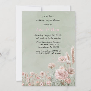 Convites Chá Casal de Casamento de Peony Rosa Verde Sage
