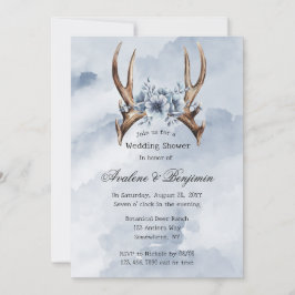 Convites Chá Casal de Casamento Floral Azul Boho Deer Antle