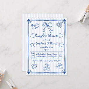 Convites Chá casal de faixas azuis desenhadas à mão