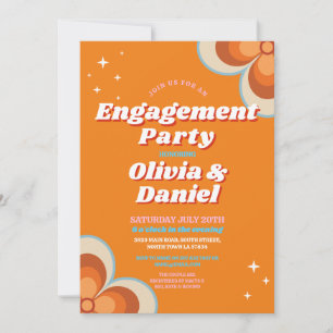 Convites Chá Casal festa de noivado Retro Vintage 1970