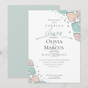 Convites Chá Casal  Praia, Selo, Coral e Teal