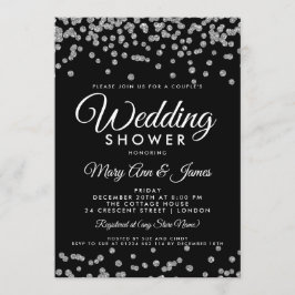 Convites Chá Casal Preto Confetti Silver Faux Glitter