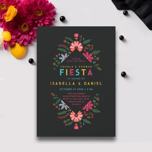 Convites Chá Casal Russo de Casamento Rancho Fiesta (rancho mexican wedding couple shower invitation hacienda bright flowers elegant coed fiesta)