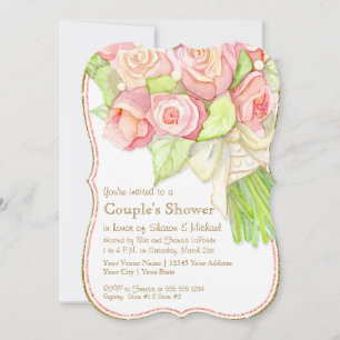 Convites Chá casal Watercolor Rose Bouquet Pearls