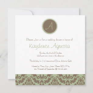 Convites Chá Casamento tema damasco Castanho/Sage
