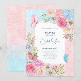 Convites Chá chá de panela de flores cor-de-água rosa-azul
