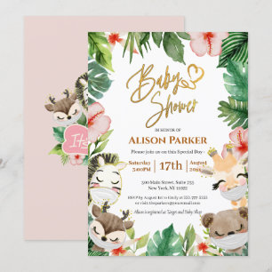 Convites Chá Cinza Floral Rosa Safari 