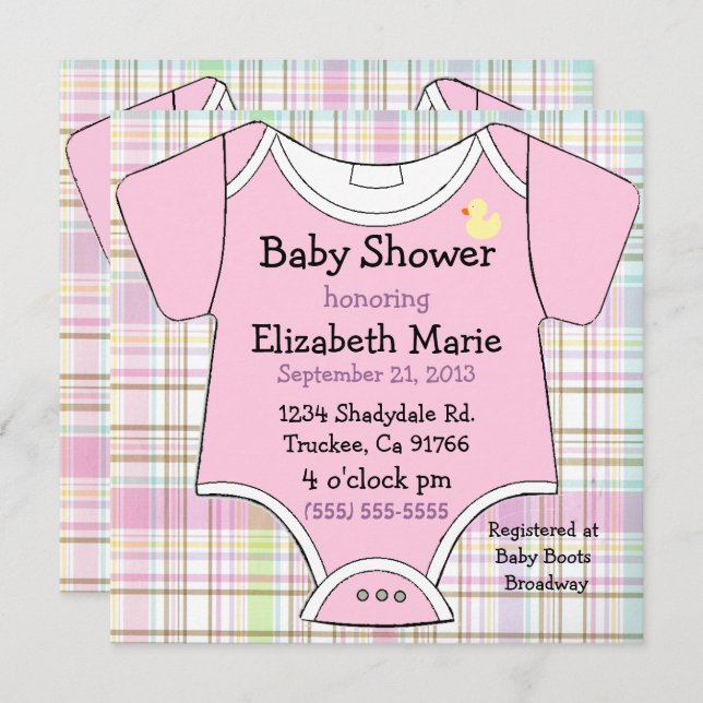 Convites Chá cor-de-rosa do equipamento do bebê (Frente/Verso)