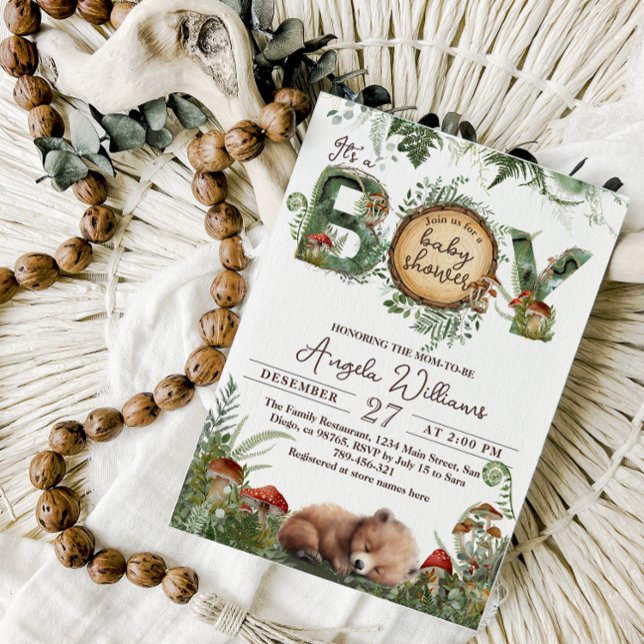 Convites Chá da Adventure Woodland Mushroom Fern Baby Boy (Criador carregado)