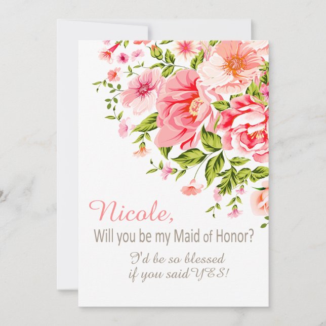Convites Chá da flor você será minha madrinha de casamento? (Frente)