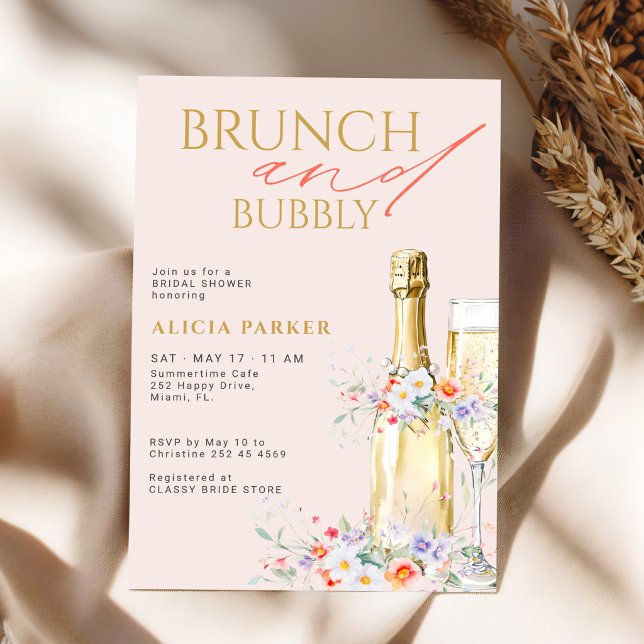 Convites Chá da noiva com brunch e garrafa de champanhe esp (Criador carregado)