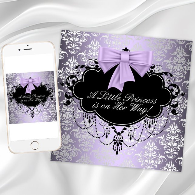 Convites Chá da Princesa Negra Roxa de Prata (Purple and black baby shower invitation. Change the text as needed. Download and printed available.)