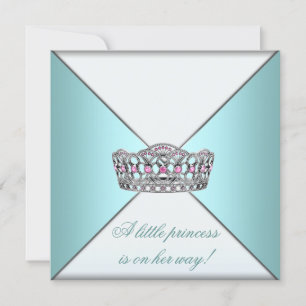 Convites Chá da Princesa Tiara Teal White Baby Girl