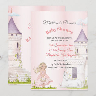 Convites Chá da Princesa Unicorn Pink Baby Girl