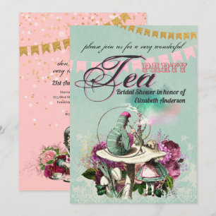 Convites Chá da Tarde Vintage da Alice do Chapeleiro Louco 