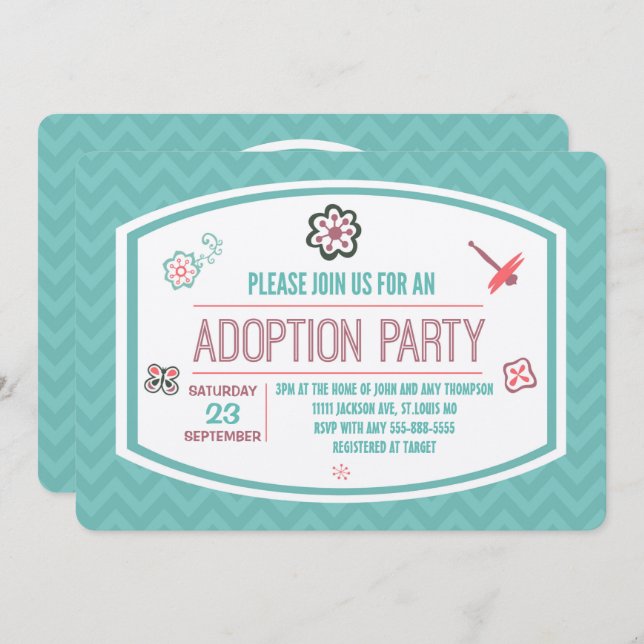 Convites Chá de Adoção Pink Moderno e Borboleta Azul (Frente/Verso)