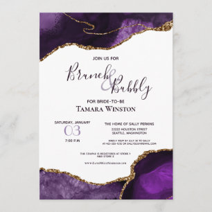 Convites Chá de Agitação de Glitter Dourado Roxo de Brun