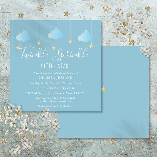 Convites Chá de aspersão de estrela pequena com borboleta b (Twinkle Sprinkle Little Star Baby Sprinkle Shower Invitation)