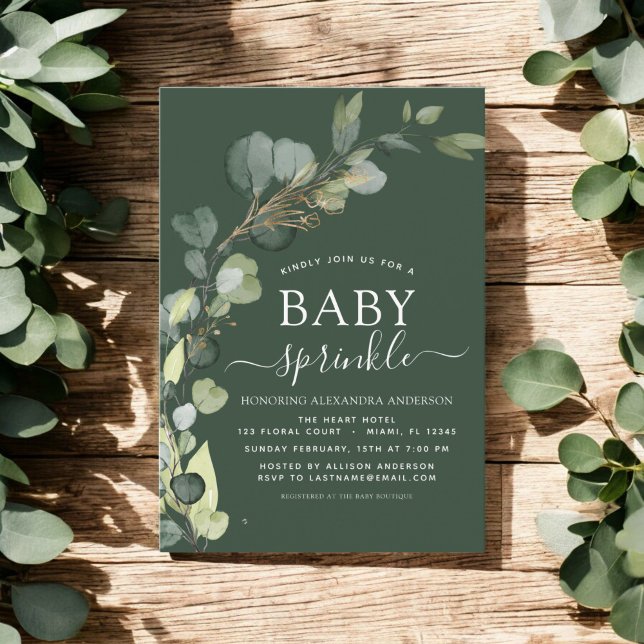 Convites Chá de Baby Sprinkle Verde Eucalyptus Verde (Criador carregado)