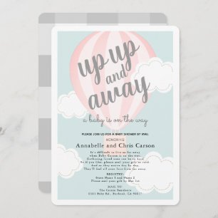 Convites Chá de balão de ar quente rosa para cima e para fo