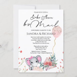 Convites Chá de Balão de Glitter Dourado de Elefante Meni