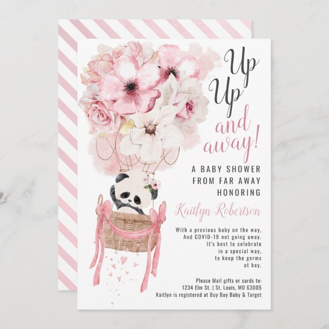 Convites Chá De Balões De Ar Quente Panda Por Email (Frente/Verso)