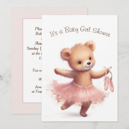 Convites Chá de Bear Baby Girl do Ballerina