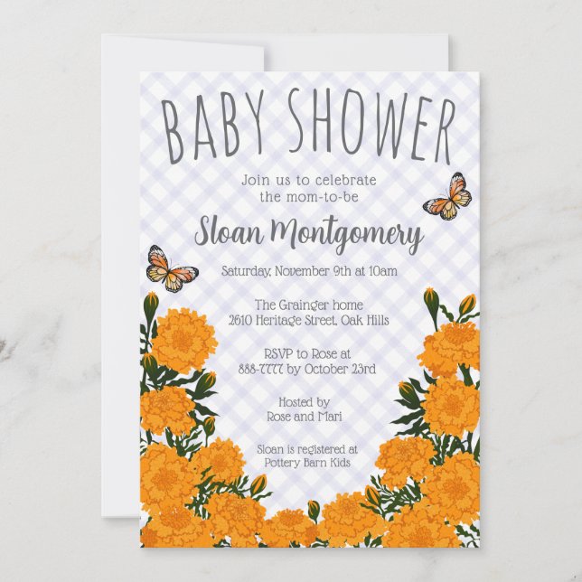 Convites Chá de Bebê 005 Íris Marigold Borboleta Monarca (Frente)