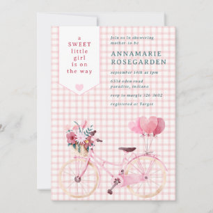Convites Chá de Bebê 007 Menina Floral Doce Vermelho Bicicl