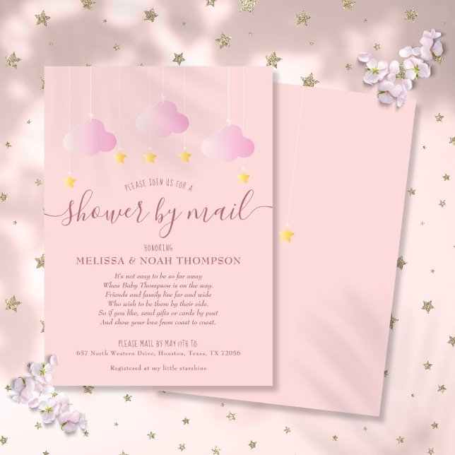 Convites Chá de Bebê à Distância Menina Rosa (Shower By Mail Long Distance Pink Baby Girl Invitation)