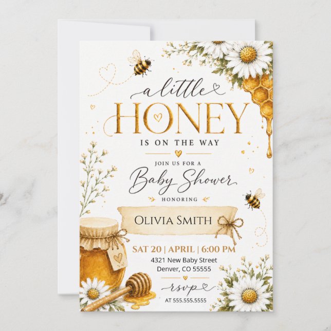 Convites Chá de Bebê A Little Honey Is On The Way (Frente)