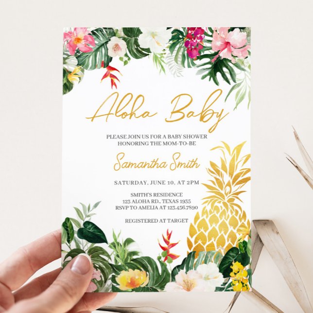 Convites Chá de Bebê Abacaxi Aloha Baby (Aloha Baby Shower Invitation)