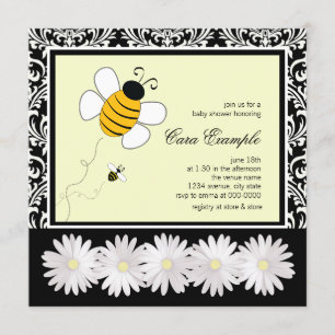 Convites Chá de Bebê Abelha Bumble Preto e Amarelo Fofinho