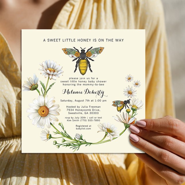 Convites Chá de Bebê Abelhinha Fofa Floral Melzinho (Sweet Little Honey Baby Shower Invite)