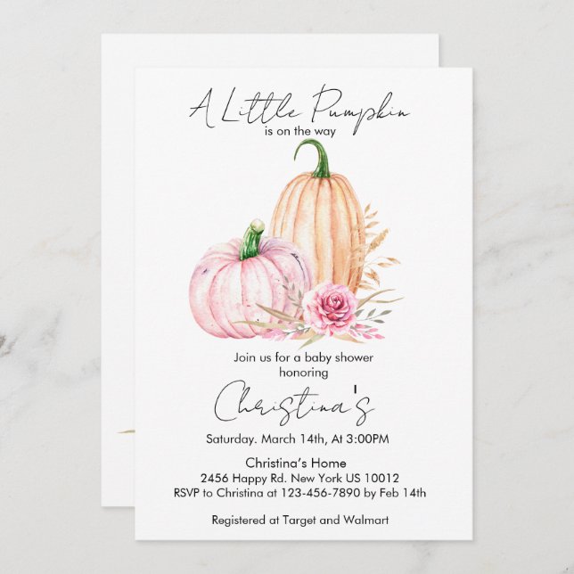 Convites Chá de Bebê Abóbora Boho Aquarela  (Frente/Verso)