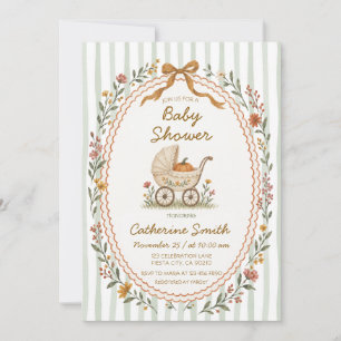 Convites Chá de Bebê Abóbora com Carrinho Floral Caprichoso