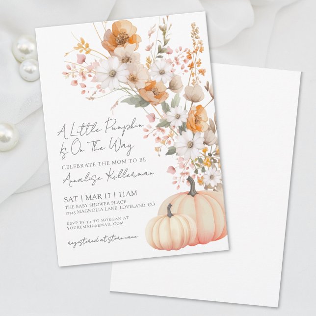 Convites Chá de Bebê Abóbora Flor Silvestre (Wildflower Pumpkin Baby Shower Invitation )