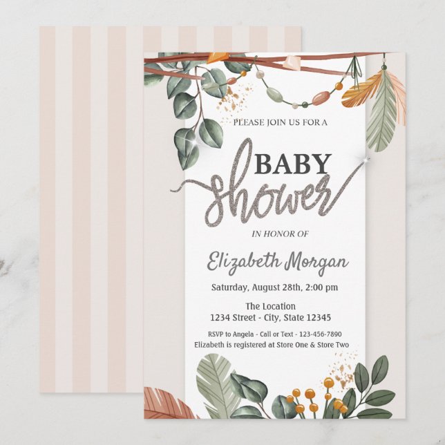 Convites Chá de Bebê Adorável Boho (Frente/Verso)