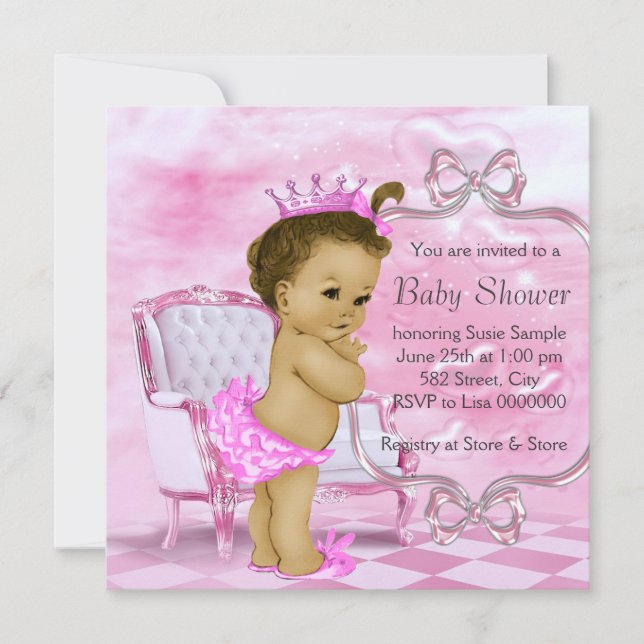 Convites Chá de Bebê Afro-Americano Rosa Elegante (Frente)