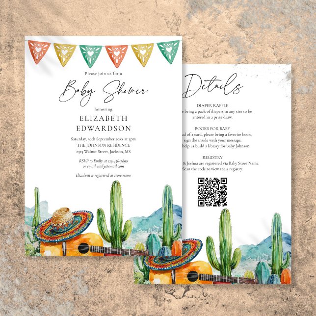 Convites Chá de Bebê Água-Forte Fiesta Mexicana Tudo Em Um (Mexican Fiesta Watercolor All In One Baby Shower Invitation)