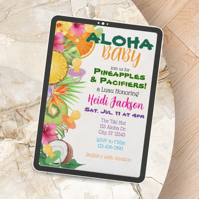 Convites Chá de Bebê Aloha Baby, Abacaxis e Chupetas (Criador carregado)