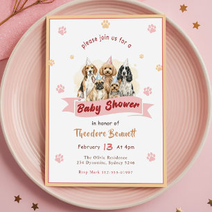 Convites Chá de Bebê Amante de Cachorrinho Elegante