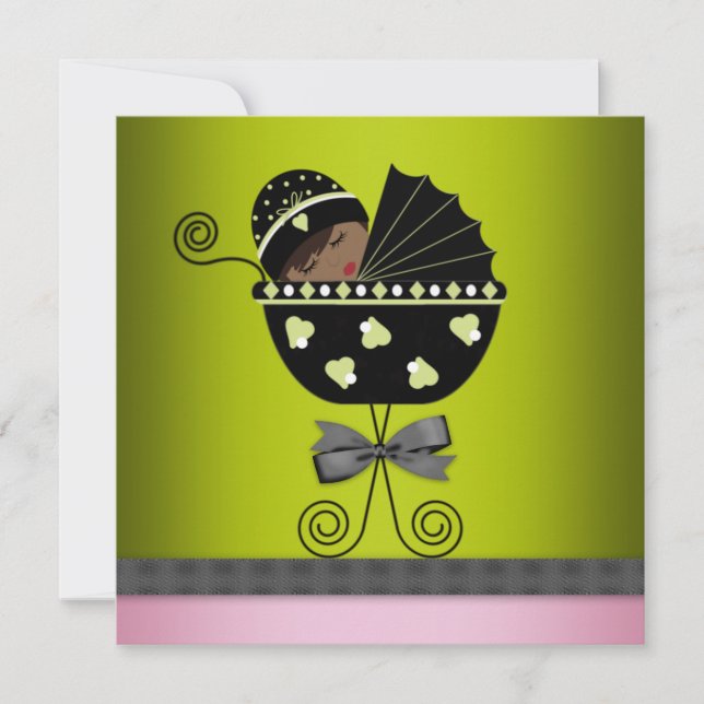 Convites Chá de Bebê Americana Verde Rosa (Frente)