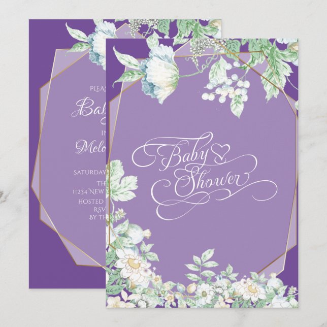 Convites Chá de Bebê |  Amethyst Violet Flores Silvestres F (Frente/Verso)