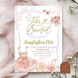 Convites Chá de Bebê Animado Tutu de Bailarina Floral Rosa