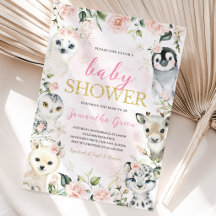 Chá de Bebê Animais Árticos de Inverno Rosa