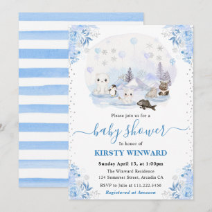 Convites Chá de Bebê Animais Árticos Inverno Aquarela