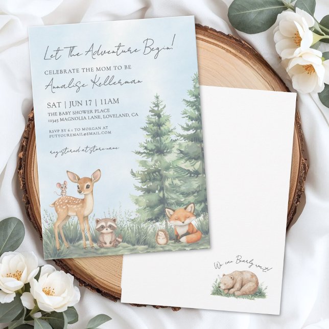 Convites Chá de Bebê Animais Floresta Aquarela (Watercolor Forest Animals Woodland Baby Shower Invitation )